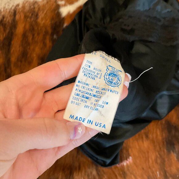 Vintage Union Made Lingerie Night Gown Slip lace Dress Size S Black - Picture 5 of 6